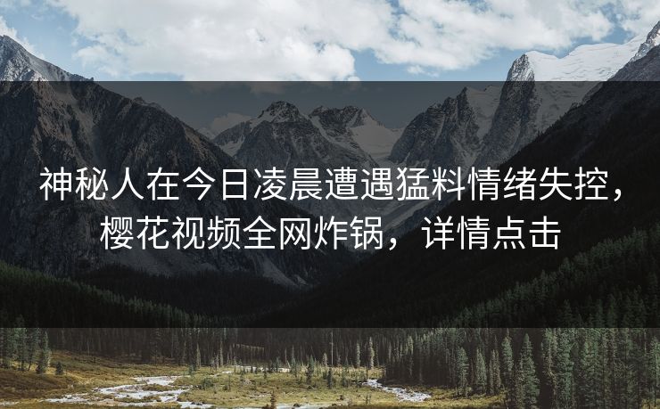 神秘人在今日凌晨遭遇猛料情绪失控，樱花视频全网炸锅，详情点击