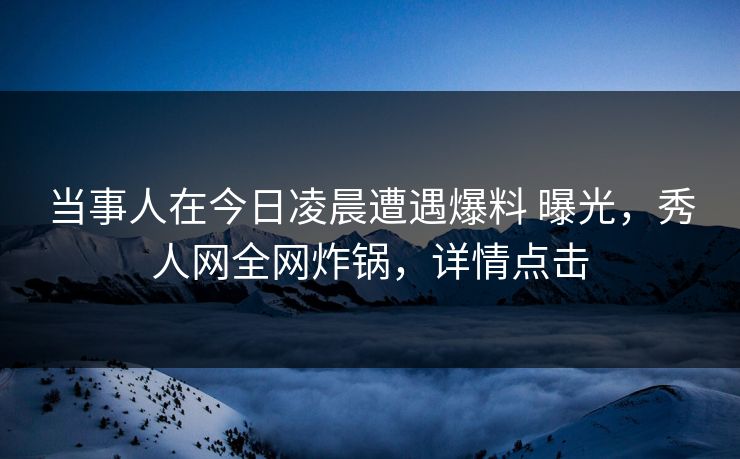 当事人在今日凌晨遭遇爆料 曝光，秀人网全网炸锅，详情点击